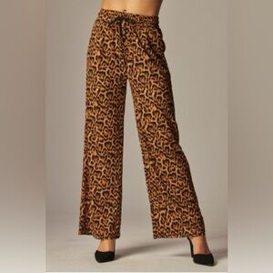 Love Poem by Block Leopard Print Ribbed Wide Leg Pants- Size L